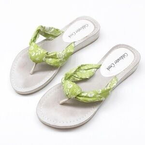 Coldwater Creek lime green/white floral sandals